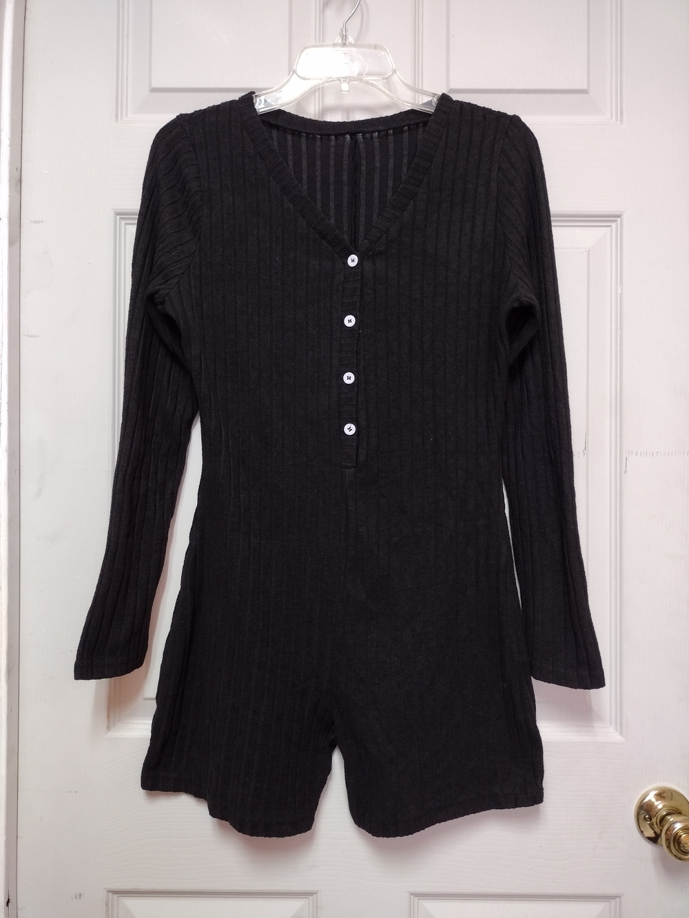 Black Ribbed Long Sleeve Romper